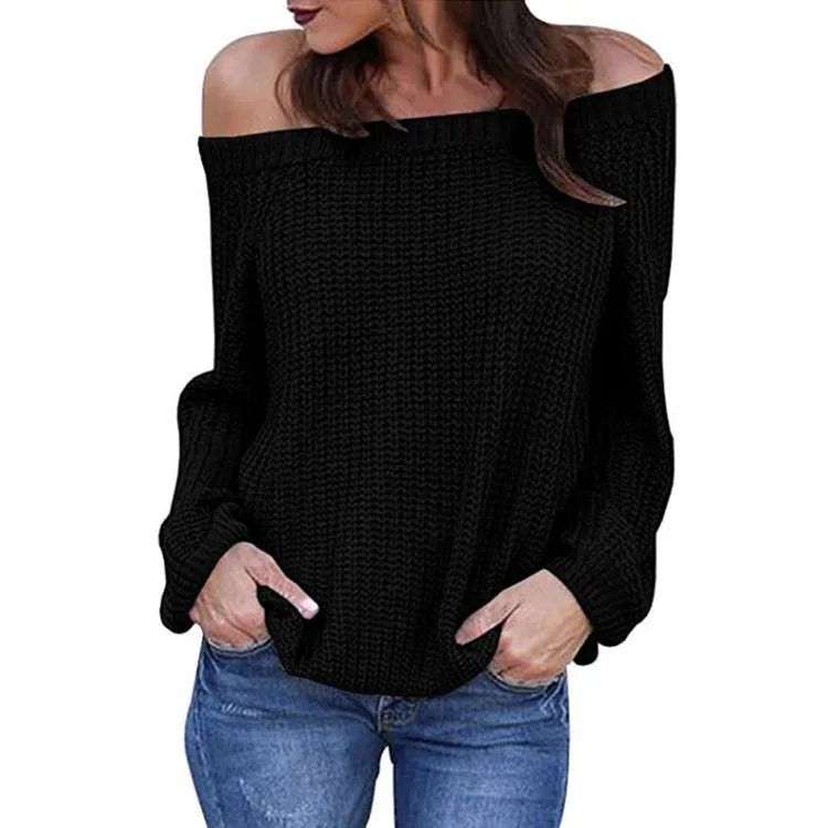 Off-the-shoulder Large Size Pullover Lantern Sleeves Sweater