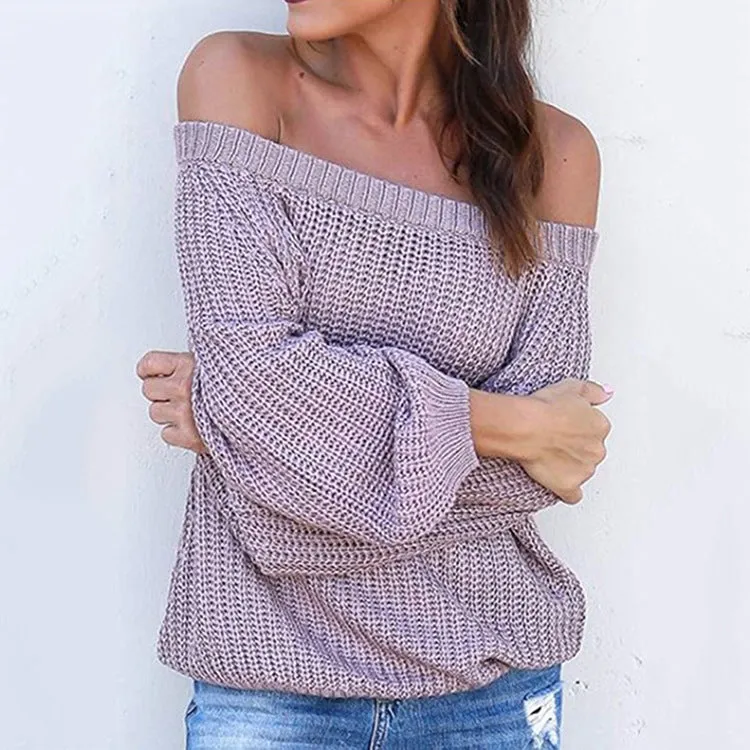 Off-the-shoulder Large Size Pullover Lantern Sleeves Sweater
