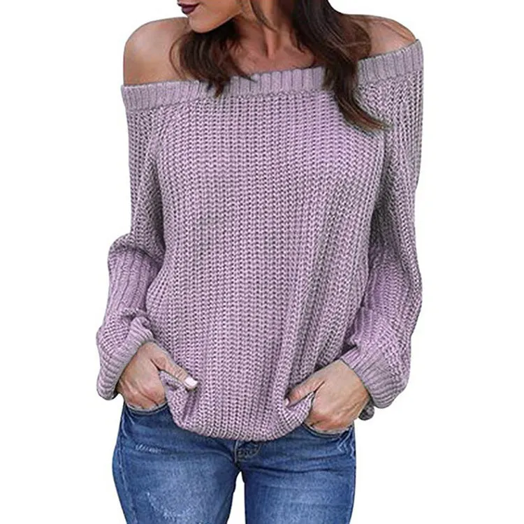 Off-the-shoulder Large Size Pullover Lantern Sleeves Sweater