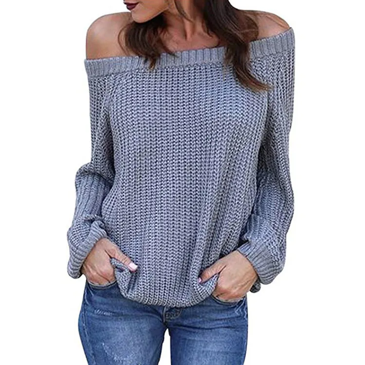 Off-the-shoulder Large Size Pullover Lantern Sleeves Sweater