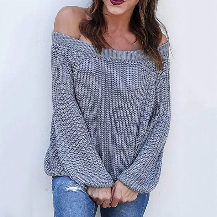 Off-the-shoulder Large Size Pullover Lantern Sleeves Sweater