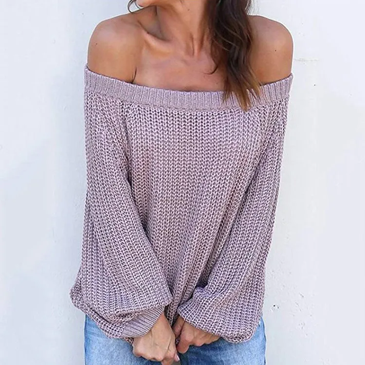 Off-the-shoulder Large Size Pullover Lantern Sleeves Sweater