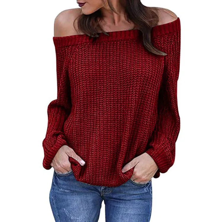 Off-the-shoulder Large Size Pullover Lantern Sleeves Sweater