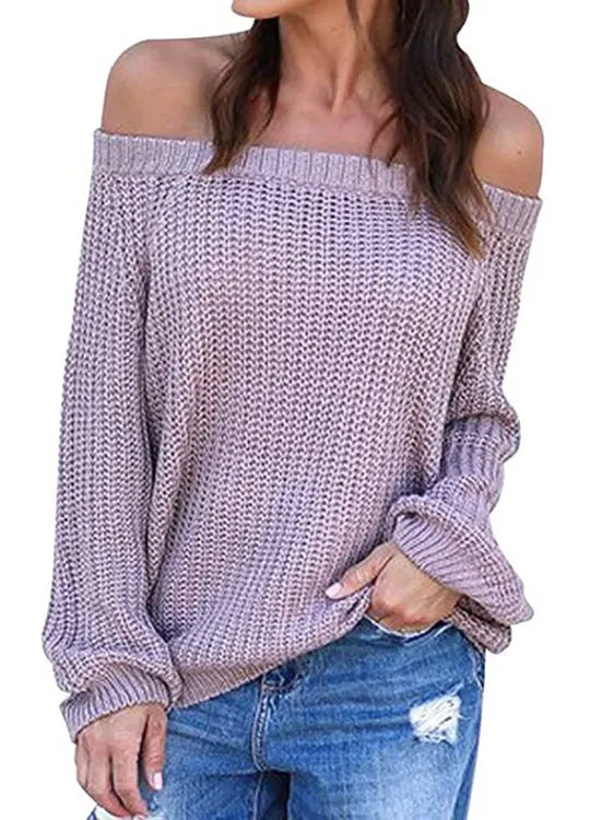 Off-the-shoulder Large Size Pullover Lantern Sleeves Sweater