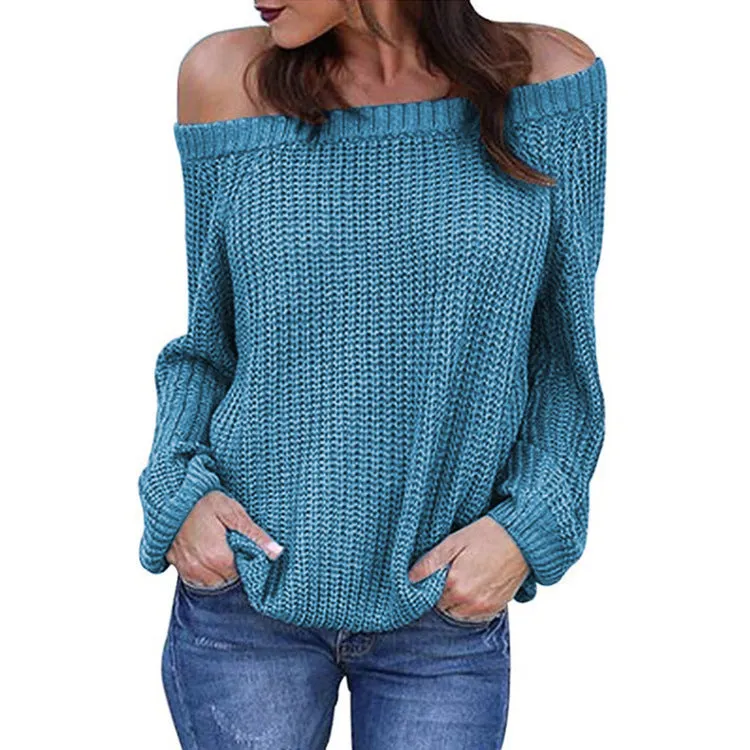 Off-the-shoulder Large Size Pullover Lantern Sleeves Sweater