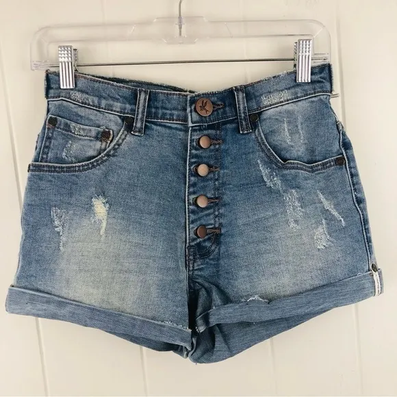 One Teaspoon Womens Blue Fox Harlets Denim Shorts Size 25