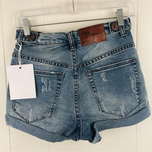 One Teaspoon Womens Blue Fox Harlets Denim Shorts Size 25