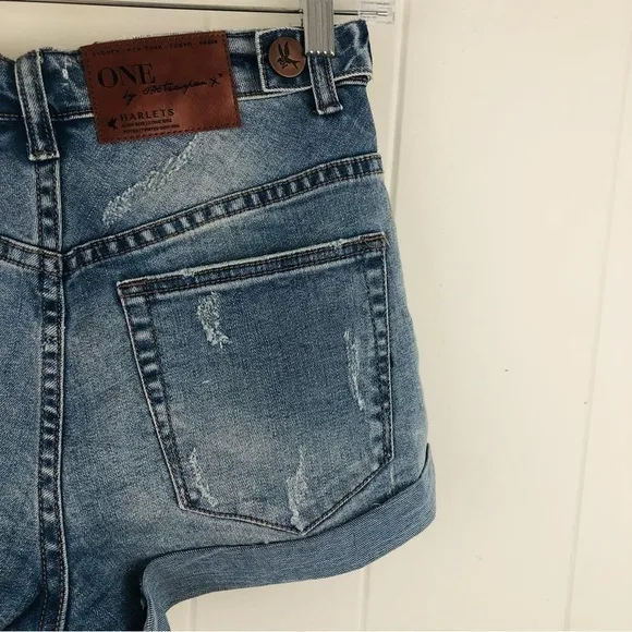 One Teaspoon Womens Blue Fox Harlets Denim Shorts Size 25