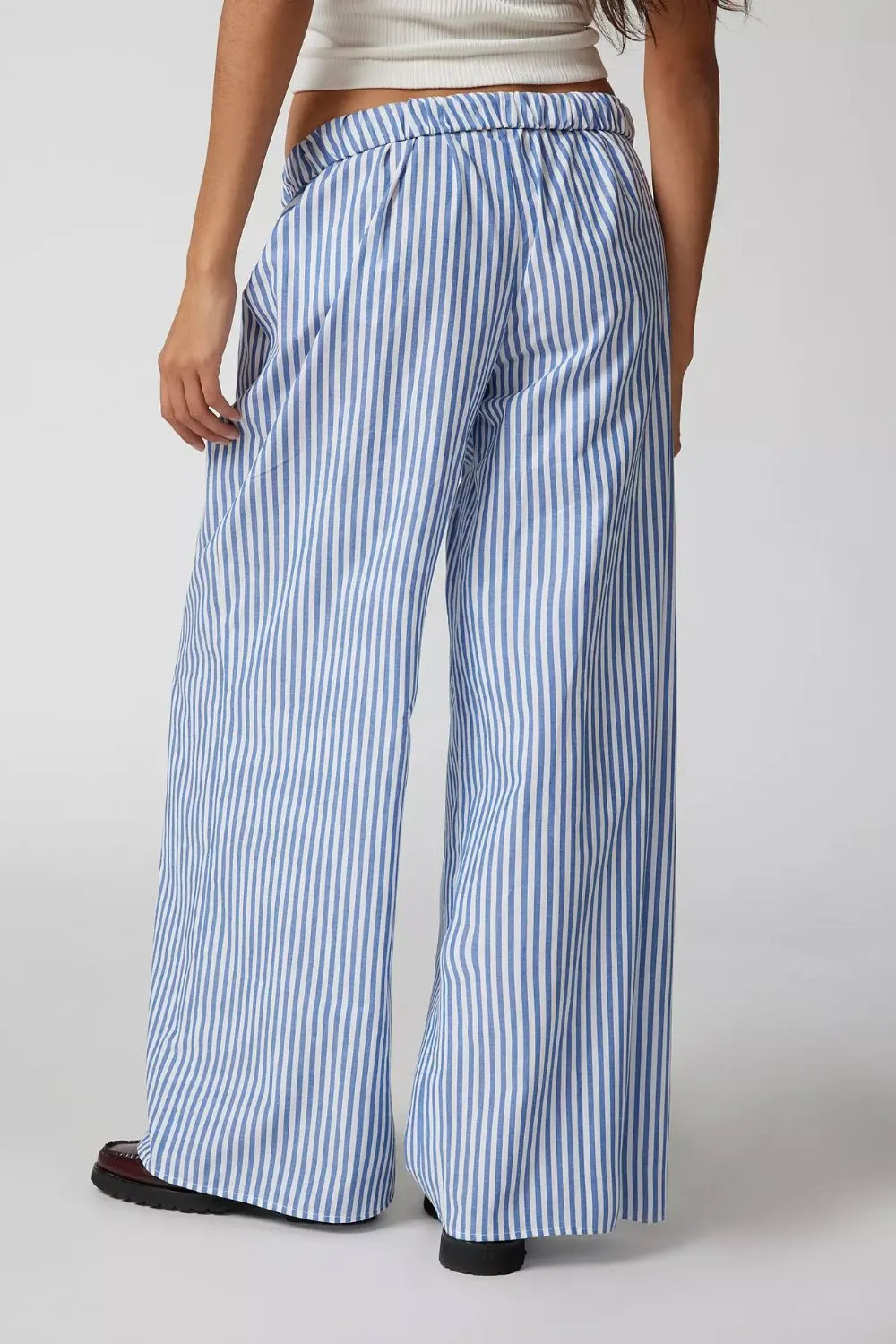 Outstanding drawstring striped pants wide leg
