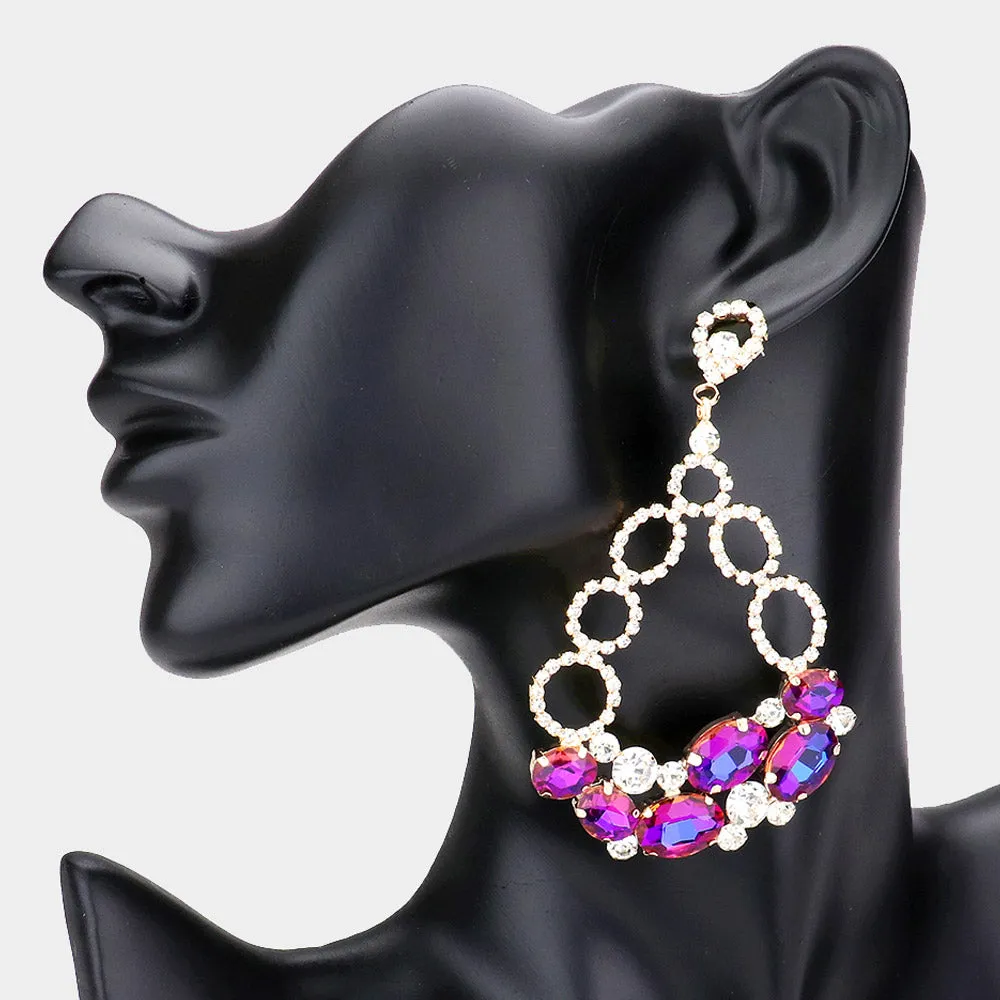 Oval Purple AB and Rhinestone Link Chandelier Earrings  | Purple AB Earrings |  537275