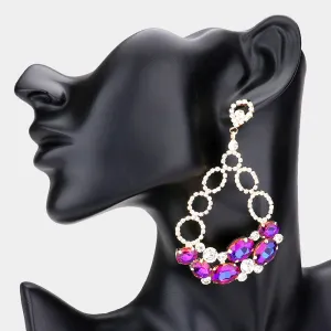 Oval Purple AB and Rhinestone Link Chandelier Earrings  | Purple AB Earrings |  537275