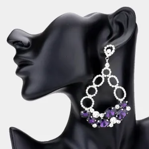 Oval Purple and Rhinestone Link Chandelier Earrings  | Purple Earrings |  537286