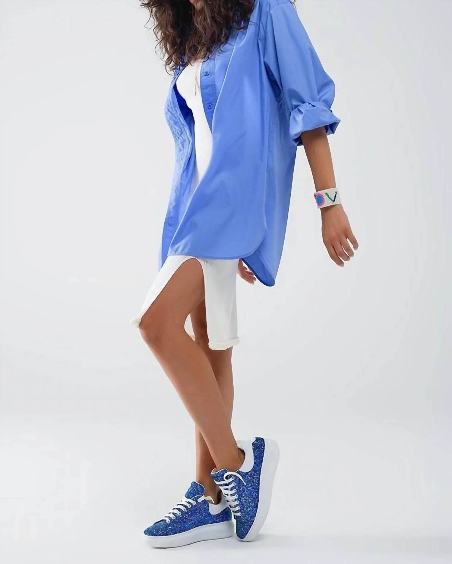 Oversized High Low Boyfriend Shirt In Blue