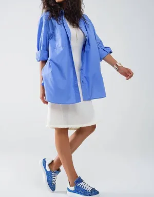 Oversized High Low Boyfriend Shirt In Blue