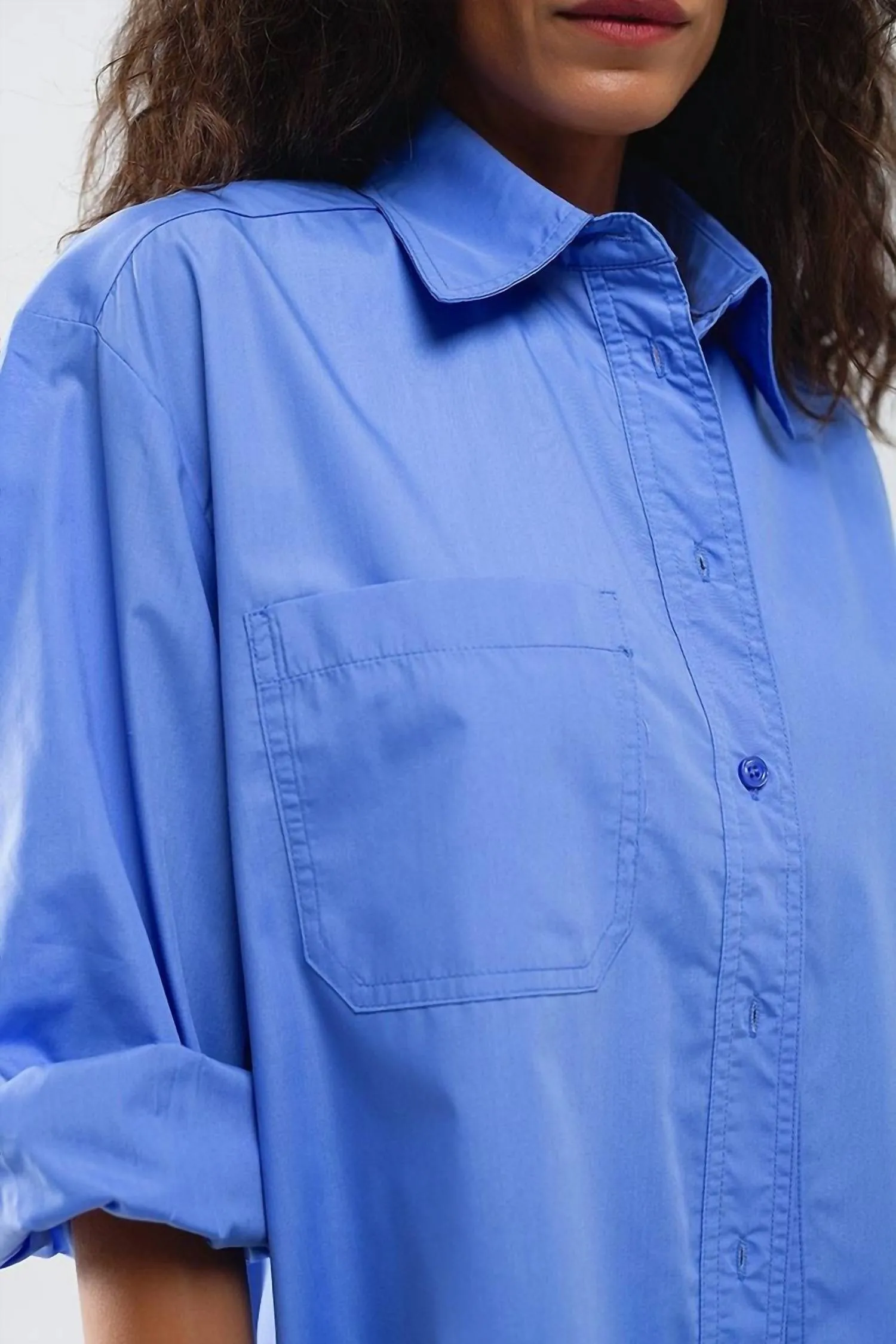 Oversized High Low Boyfriend Shirt In Blue