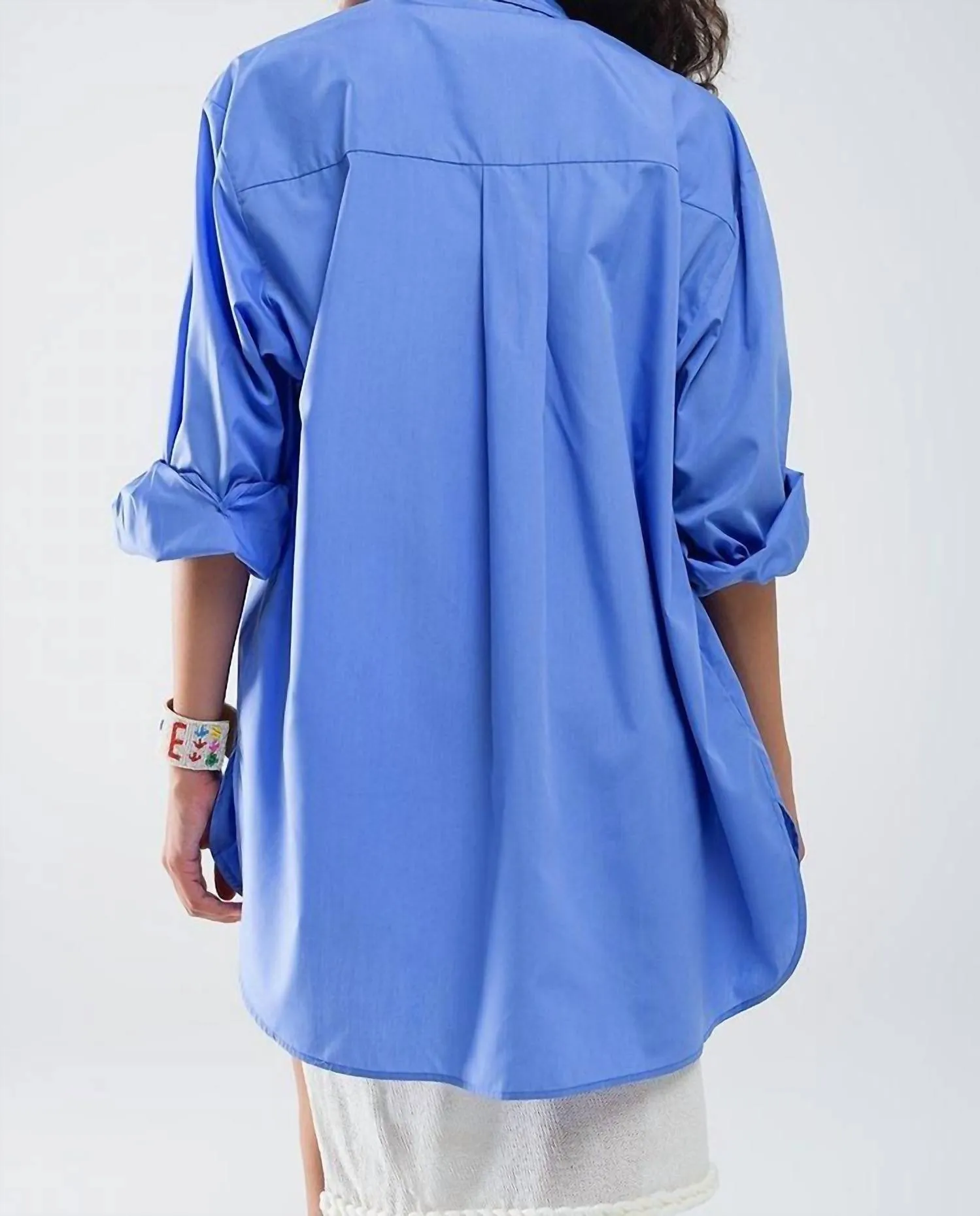 Oversized High Low Boyfriend Shirt In Blue