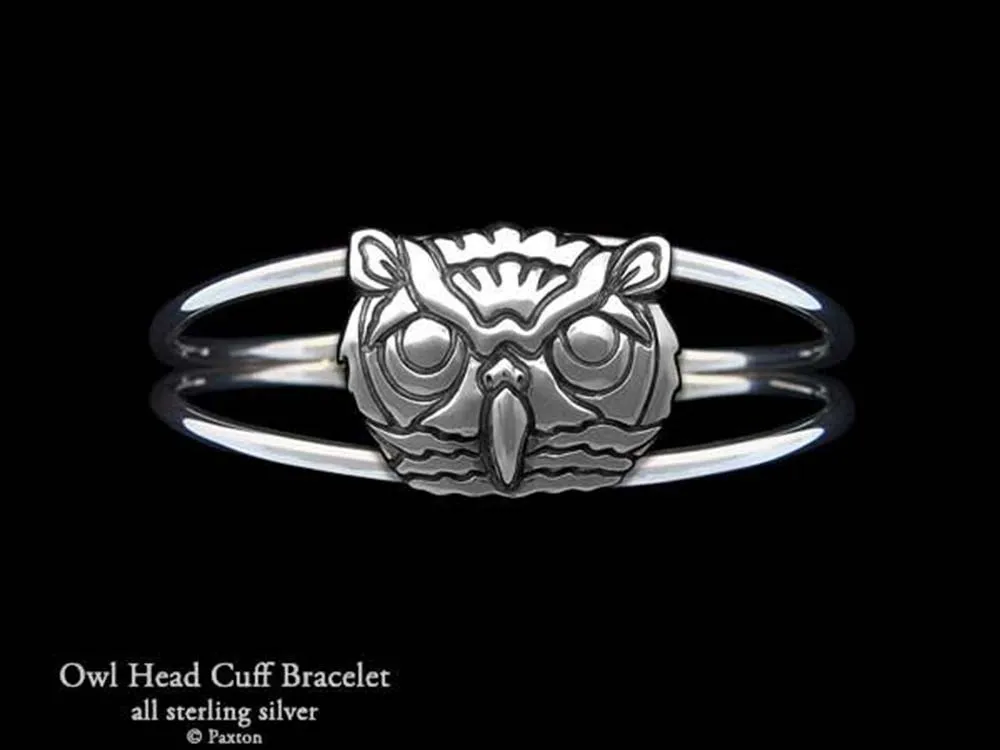 Owl Head Cuff Bracelet Sterling Silver