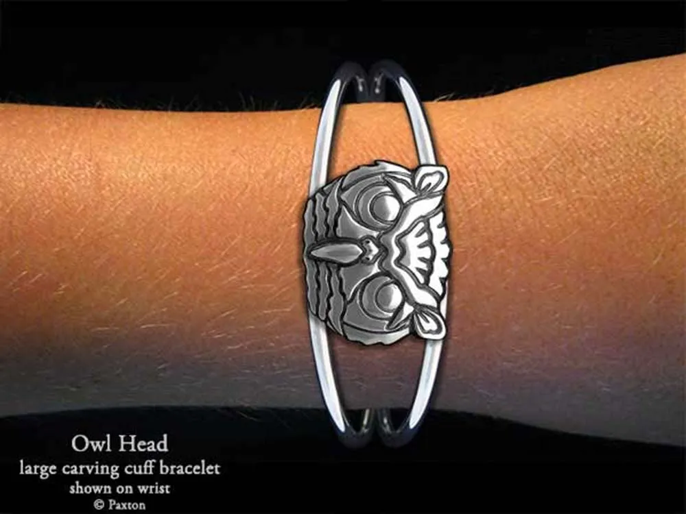 Owl Head Cuff Bracelet Sterling Silver