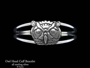 Owl Head Cuff Bracelet Sterling Silver