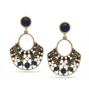 OXIDIZED GOLD CORAL AND NAVY BLUE EARRINGS #SQ087-1808-20555