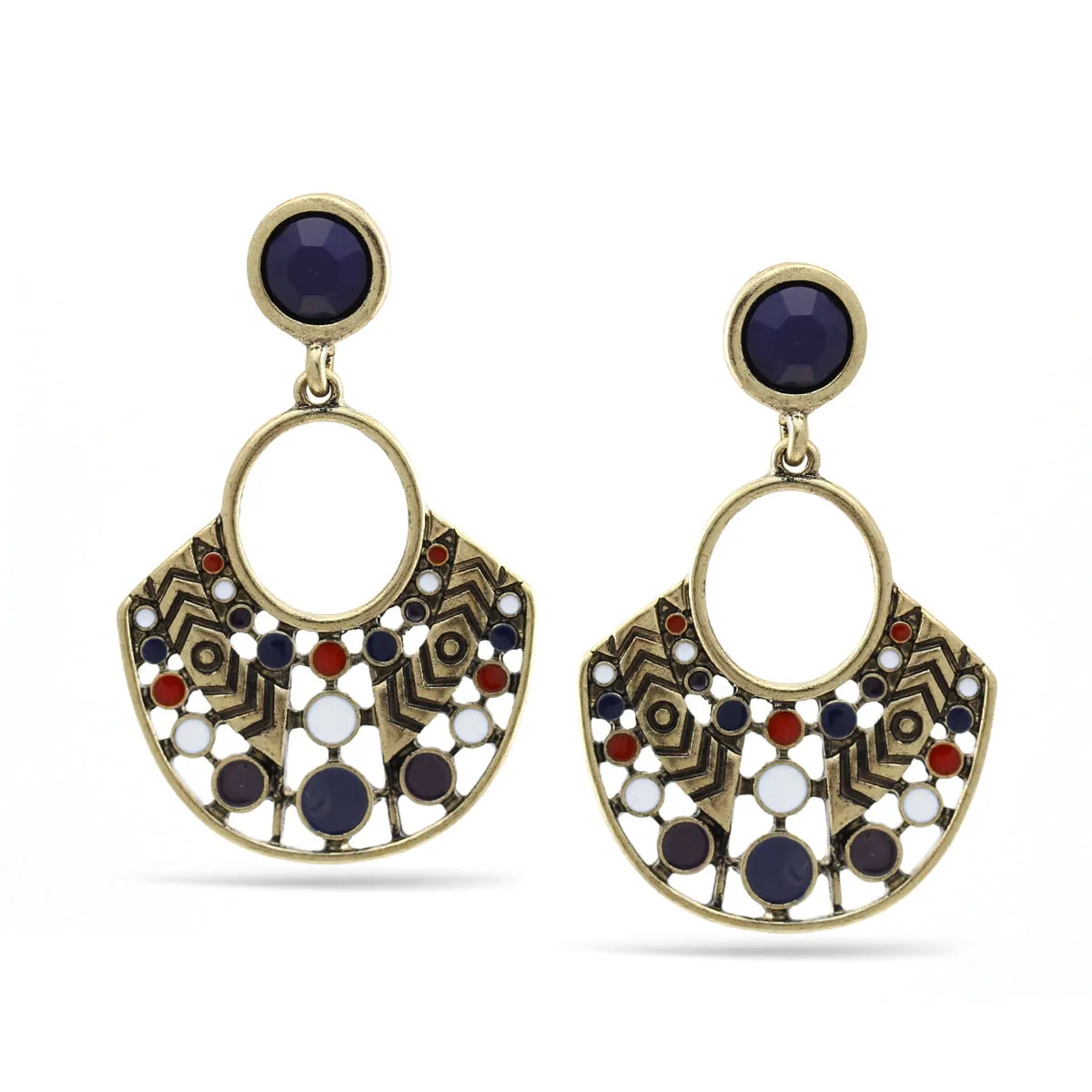OXIDIZED GOLD CORAL AND NAVY BLUE EARRINGS #SQ087-1808-20555
