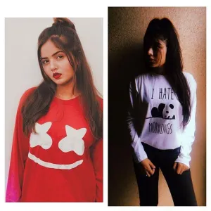 Pack of 2 - Red Marshmellow Old and White I Hate Mornings Printed T-shirt For Womens
