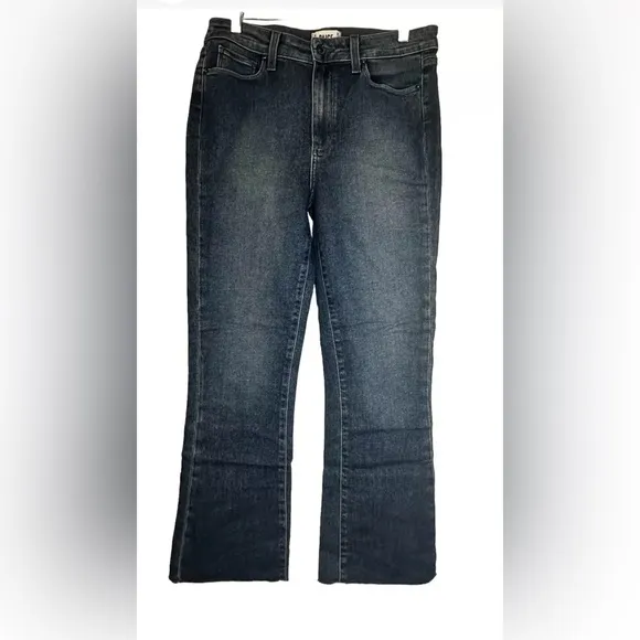 PAIGE Jeans Colette Crop Flare Blue Distressed Bottom Faded Size 30 Pre-owned