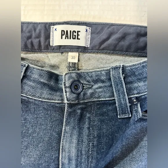 PAIGE Jeans Colette Crop Flare Blue Distressed Bottom Faded Size 30 Pre-owned
