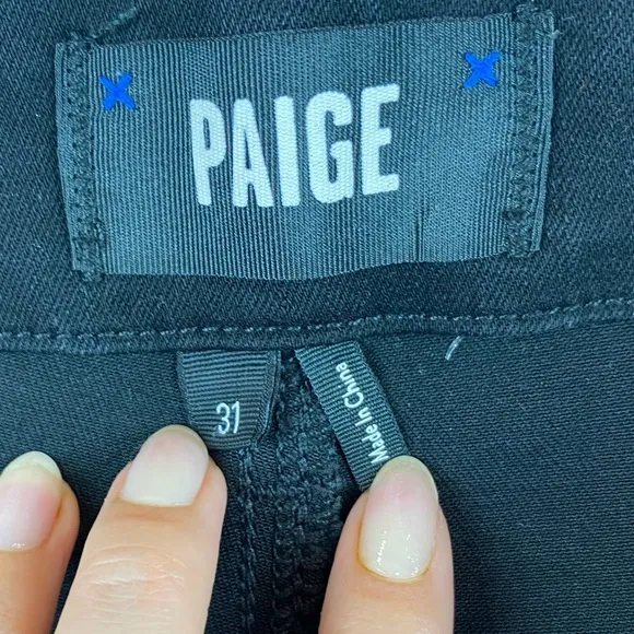 PAIGE Women's Mayslie straight leg high rise black fog luxe coating size 31