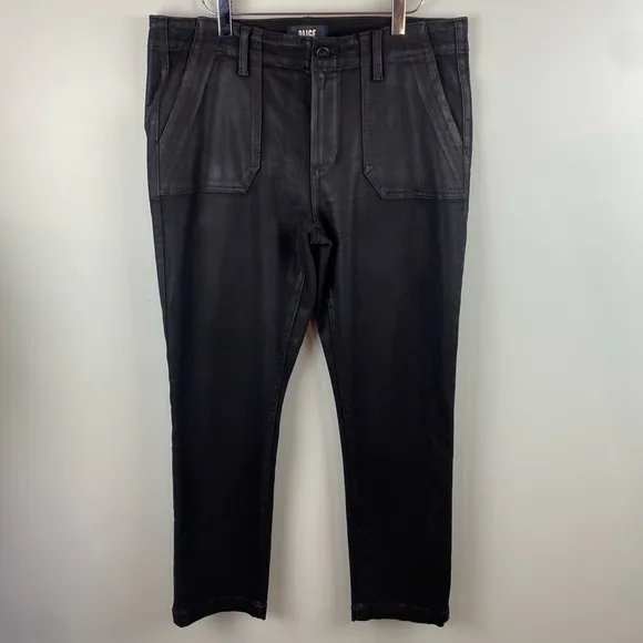 PAIGE Women's Mayslie straight leg high rise black fog luxe coating size 31