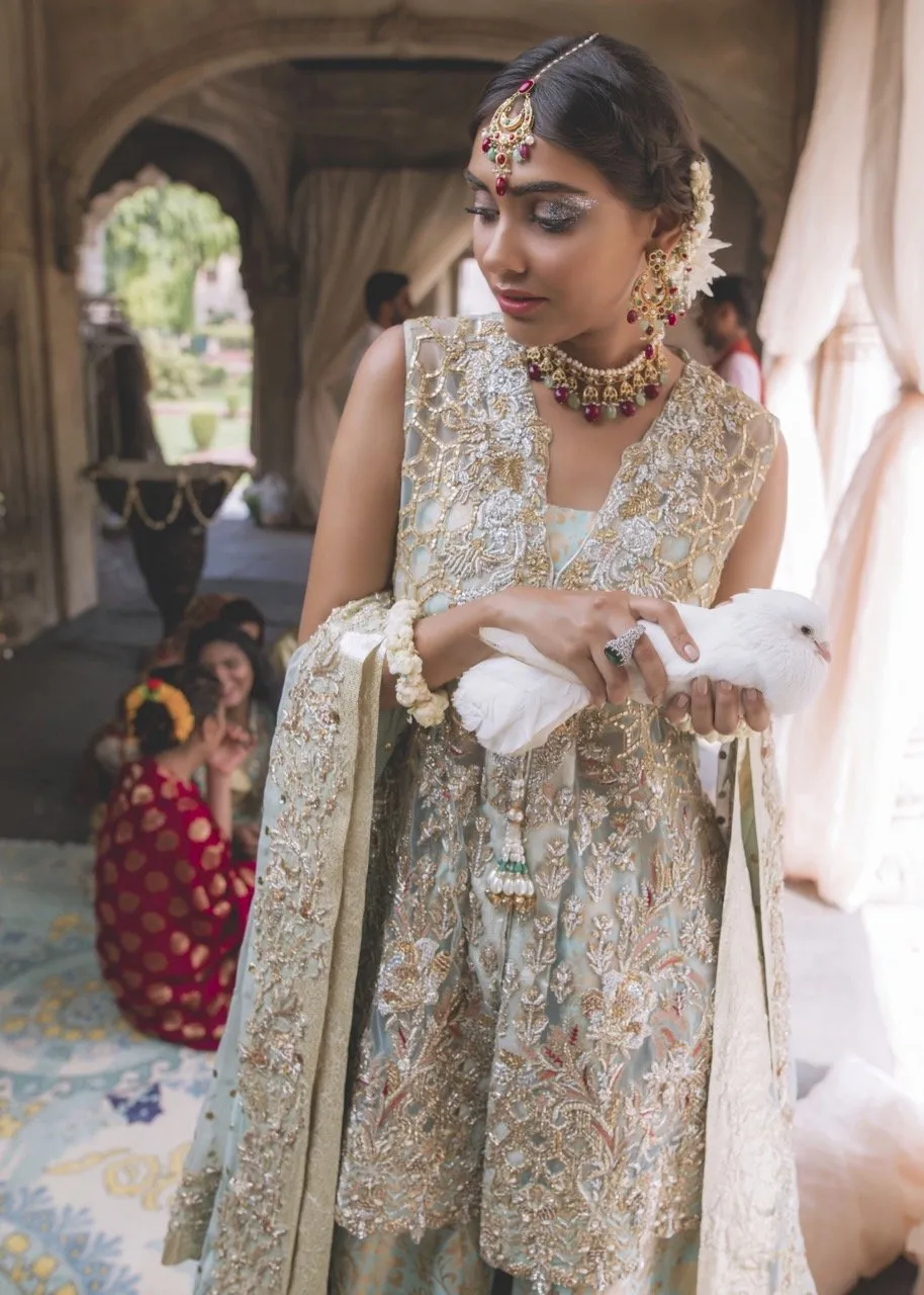 Pakistani Bridal Dress in Mint Color for Wedding #J5160