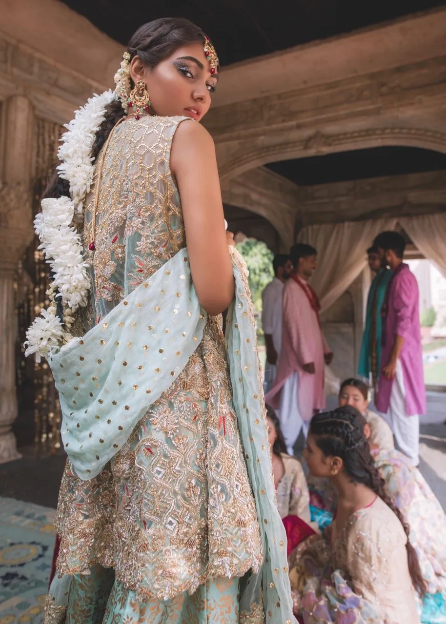 Pakistani Bridal Dress in Mint Color for Wedding #J5160