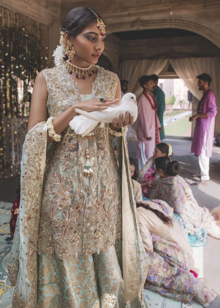 Pakistani Bridal Dress in Mint Color for Wedding #J5160