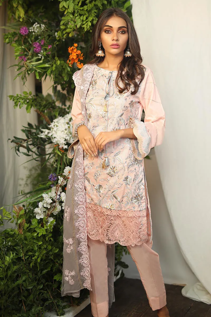 Pakistani designer lawn dress in pink color thread embroidered # P2265