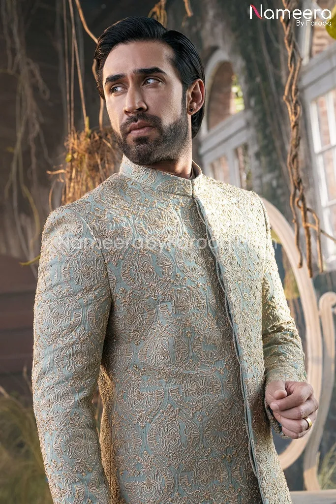 Pakistani Men's Wedding Sherwani with Embroidery Online #GR117