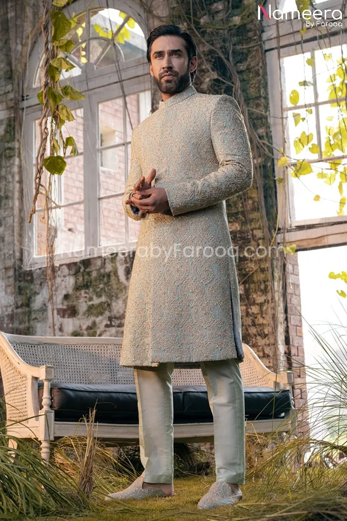 Pakistani Men's Wedding Sherwani with Embroidery Online #GR117
