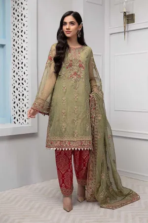 Party wear dress in green color with tilla embroidery # P2232