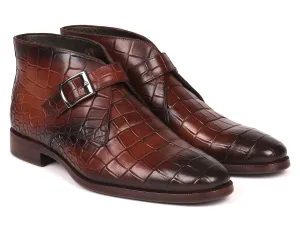 Paul Parkman Brown Crocodile Embossed Ankle Boots