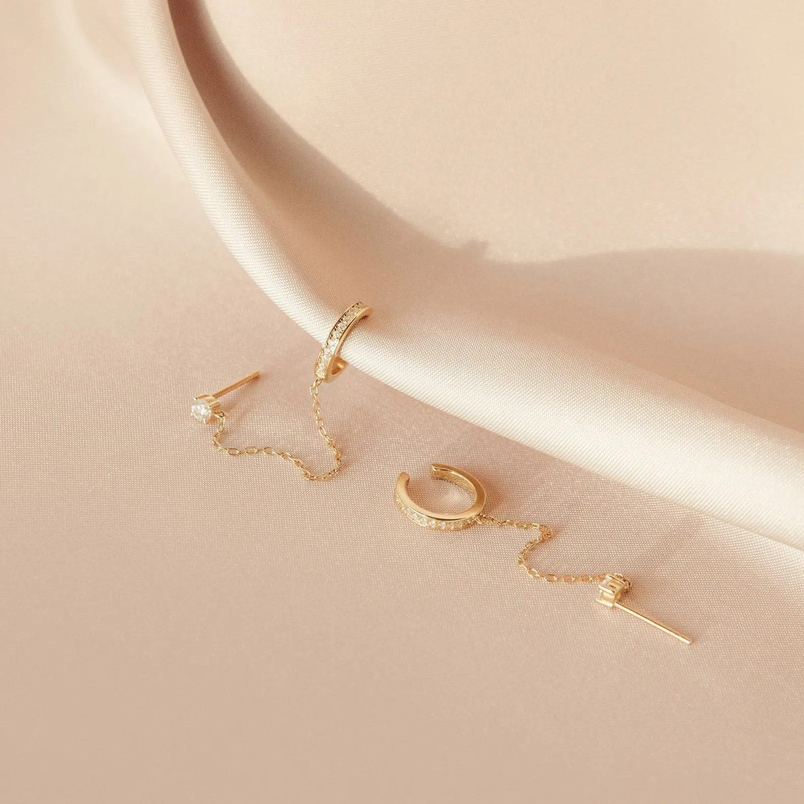 Pave Chain Ear Cuffs in Rose Gold