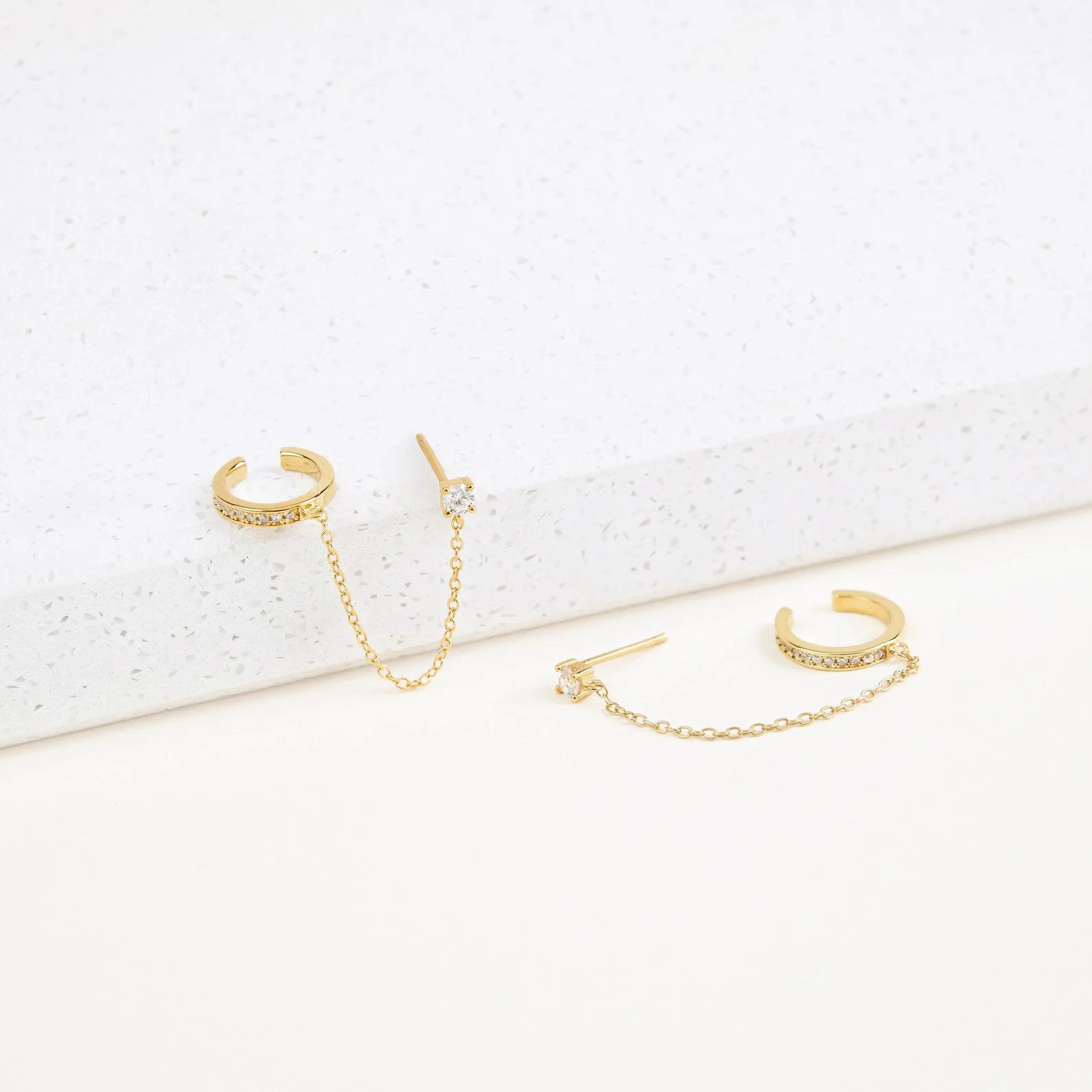Pave Chain Ear Cuffs in Rose Gold