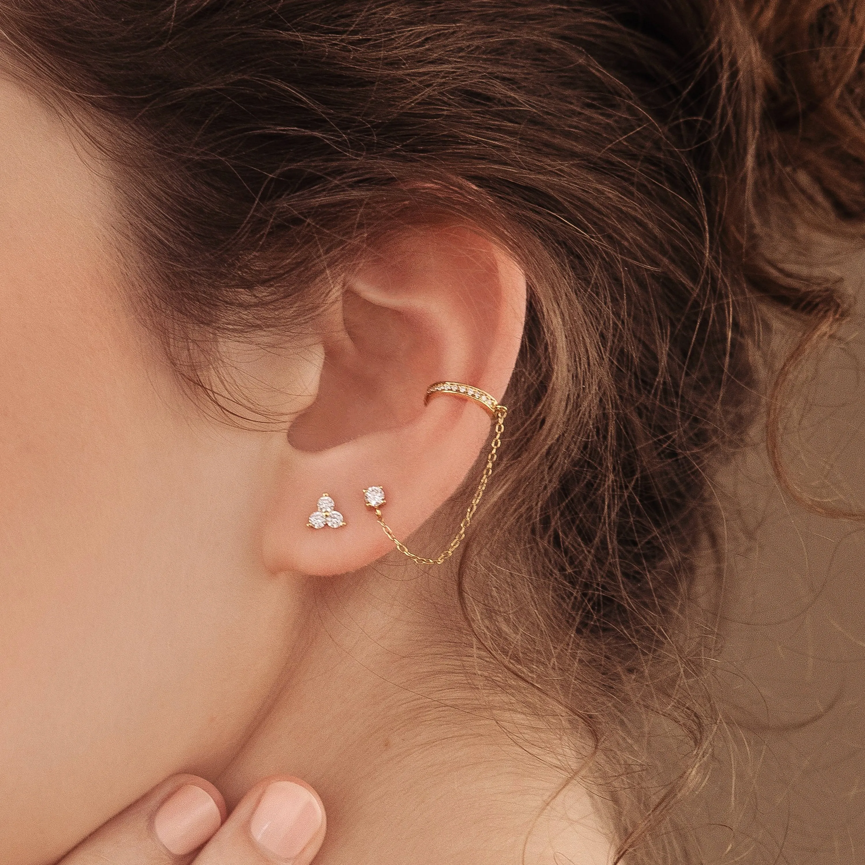 Pave Chain Ear Cuffs in Rose Gold