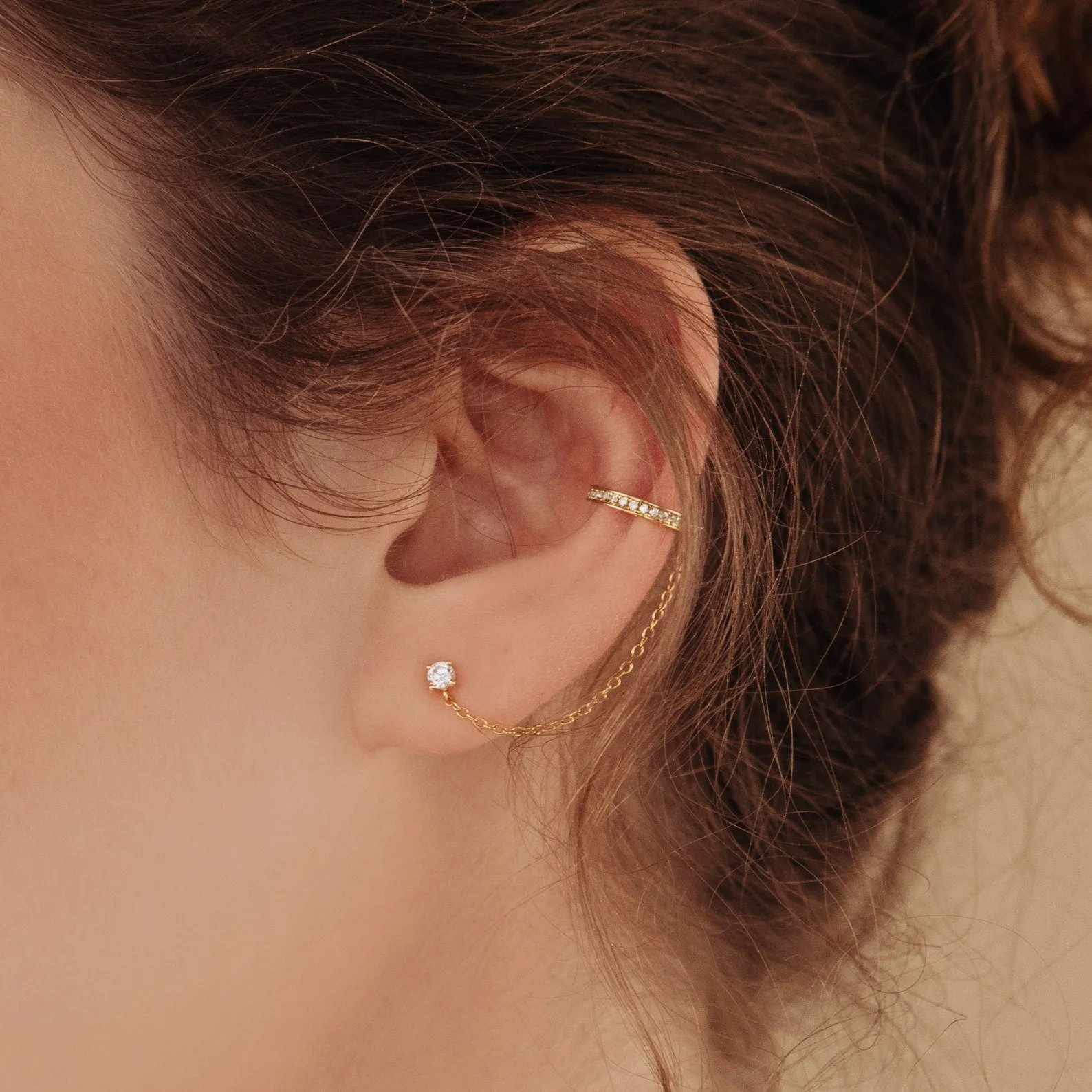 Pave Chain Ear Cuffs in Rose Gold