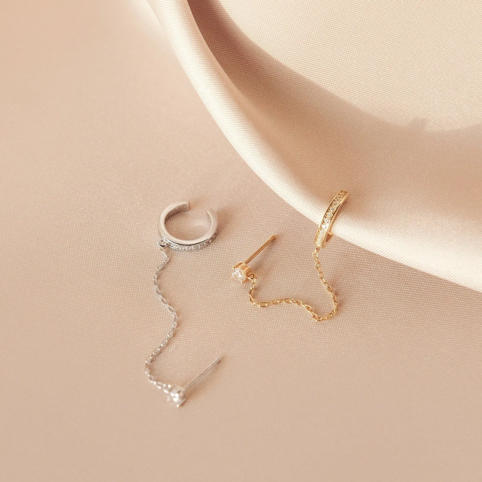 Pave Chain Ear Cuffs in Rose Gold