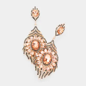Peach Crystal and Black Diamond Rhinestone Chandelier Earrings | Pageant Earrings | 416976