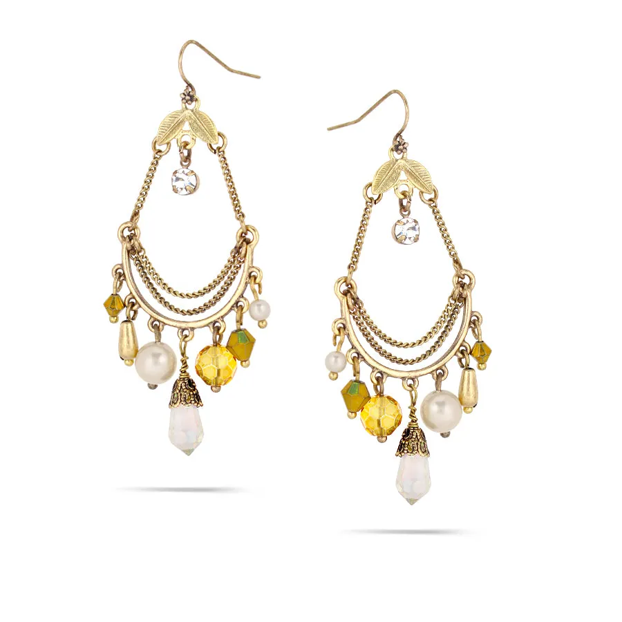 PEARL AND CRYSTAL CHARM CHANDELIER EARRINGS #242BR3401 (1D16/1C1)