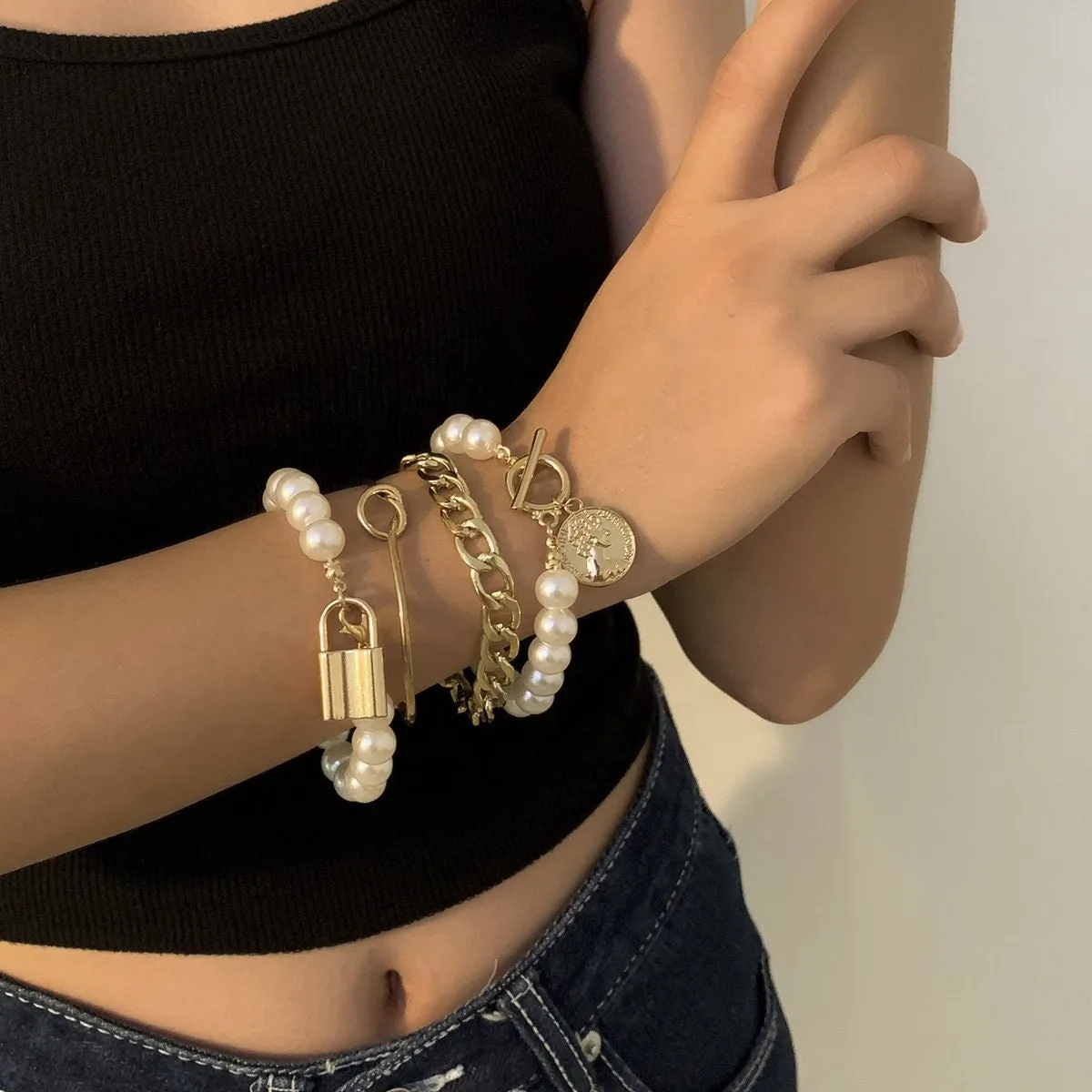 Pearl Bracelets | Womens Pearl Bracelet Pack | Pearl Bracelet for Women | Gold Pearl Bracelet | Pearl Bracelet with Gold | Charm Bracelet