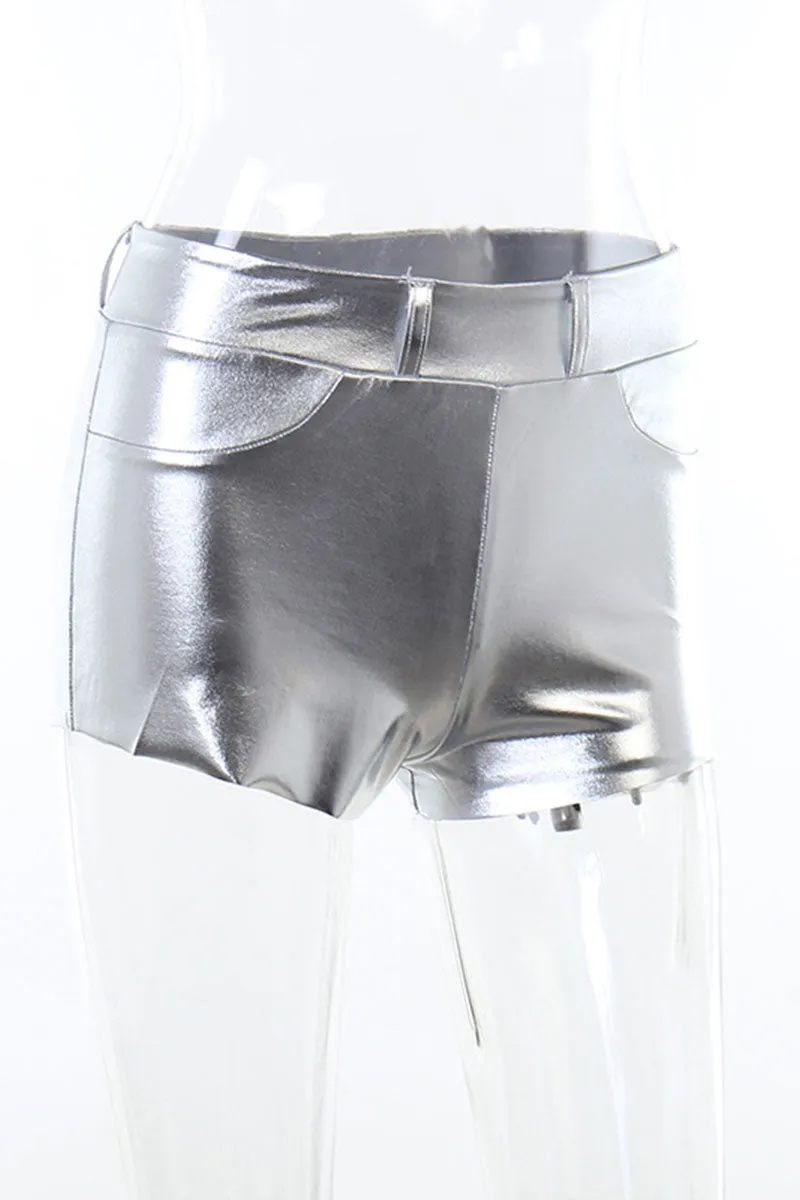 PF773 Shiny Faux PU Shorts