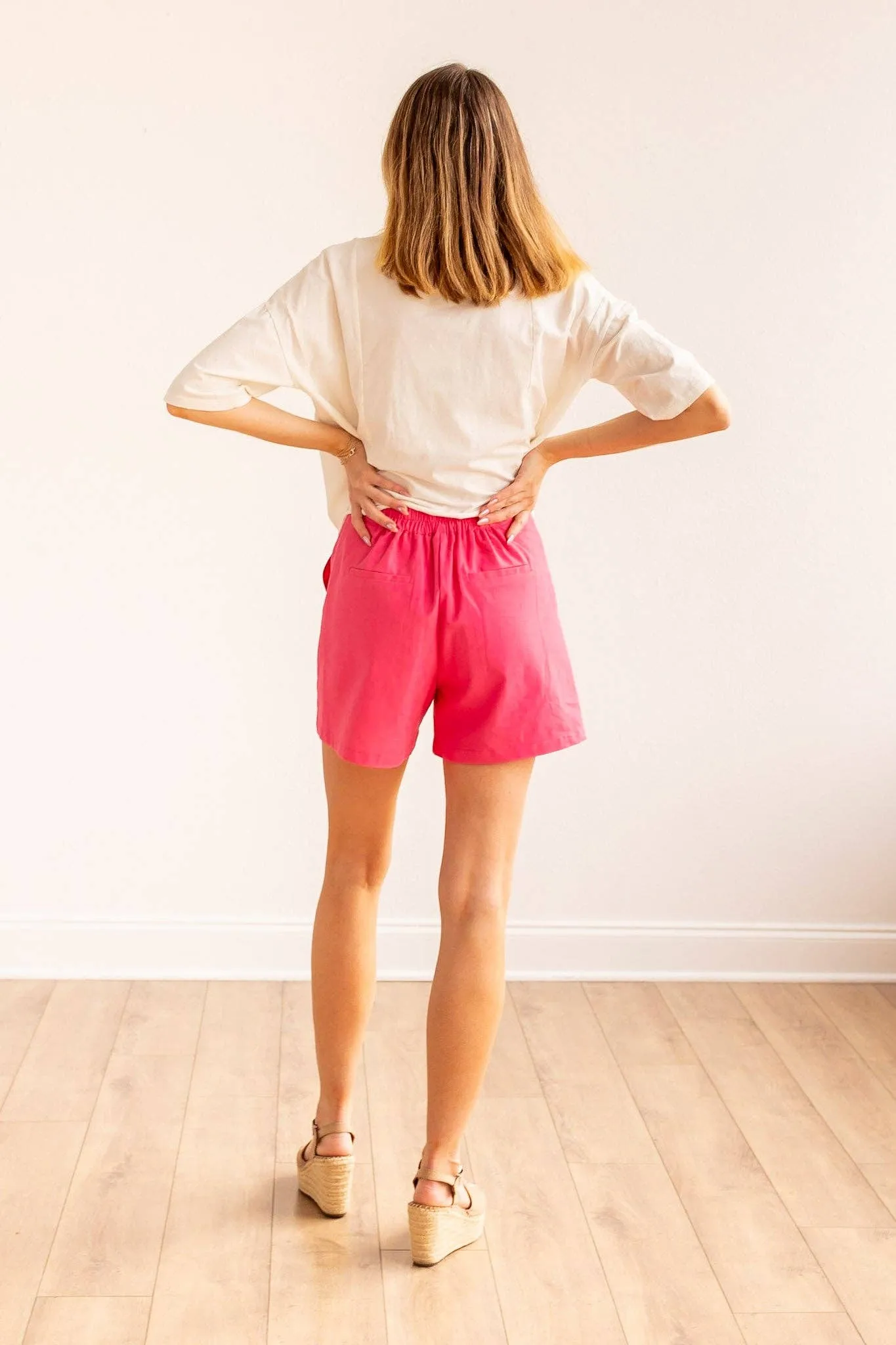 Pink linen shorts
