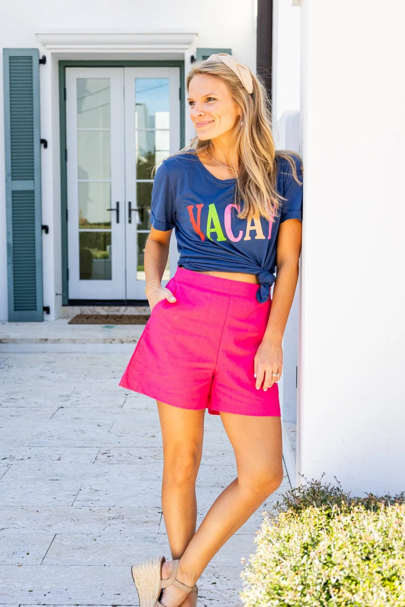 Pink linen shorts
