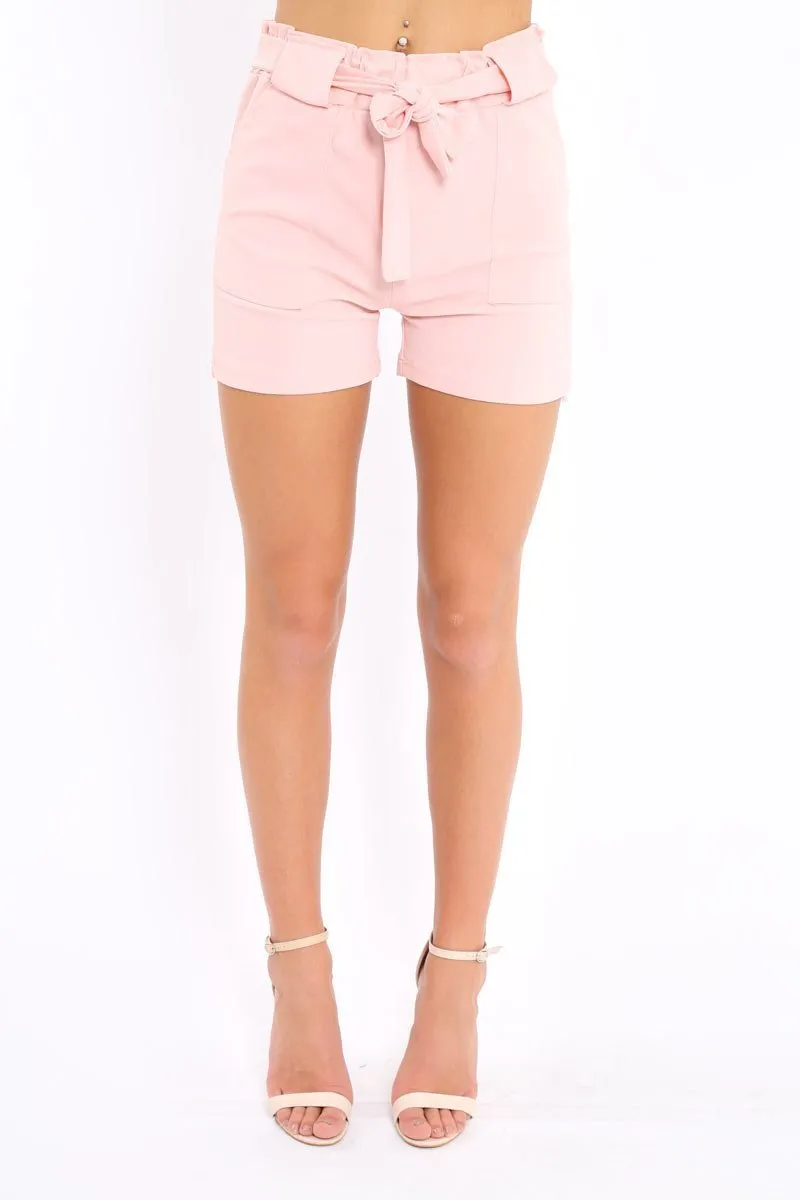 Pink Paperbag Tie Waist Shorts - Billie
